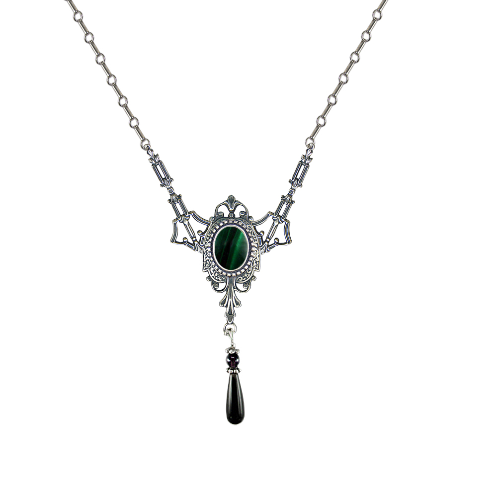 Sterling Silver Victorian Necklace With Malachite